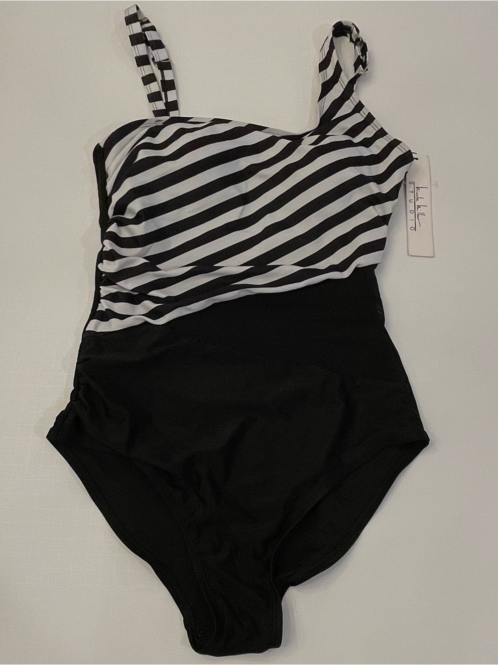 Nicole Miller Studio Black/White Striped One-Piece Swimsuit